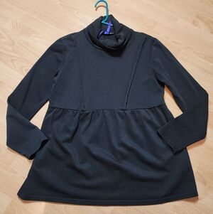 Seraphine Zipper Bust Nursing Black Long Sleeve Roll Neck French Terry Top Sz M